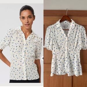 Hobbs London Taryn Top Blouse Ivory Floral Ruffle Puff Sleeves Women’s size 2